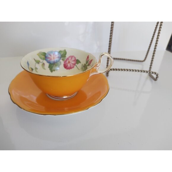 Vintage Aynsley Bone China Widemouth Teacup and Saucer Morning glory 1950's - Picture 6 of 11